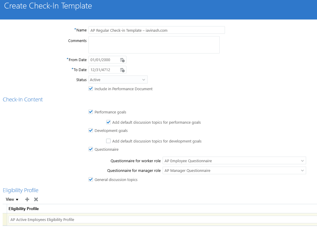 Create Check-In Template