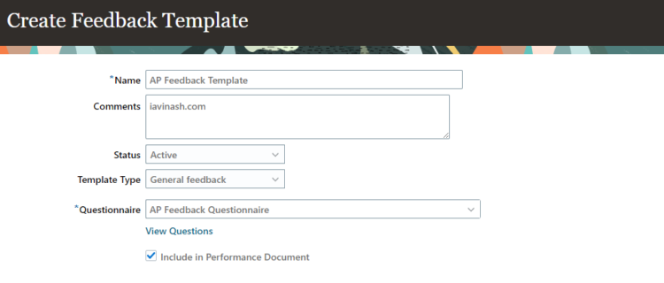 Configure oracle Feedback Template