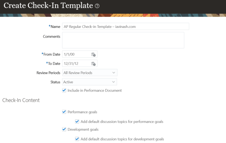 Oracle Fusion Check-in Template