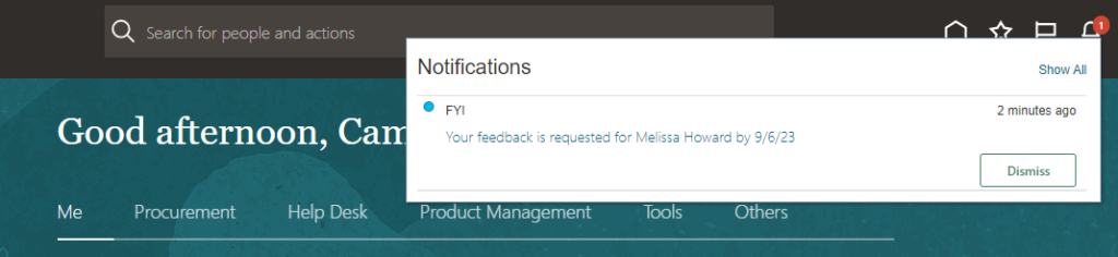 Oracle Feedback notification
