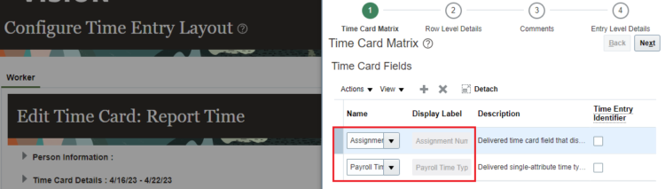 Default Time card fields