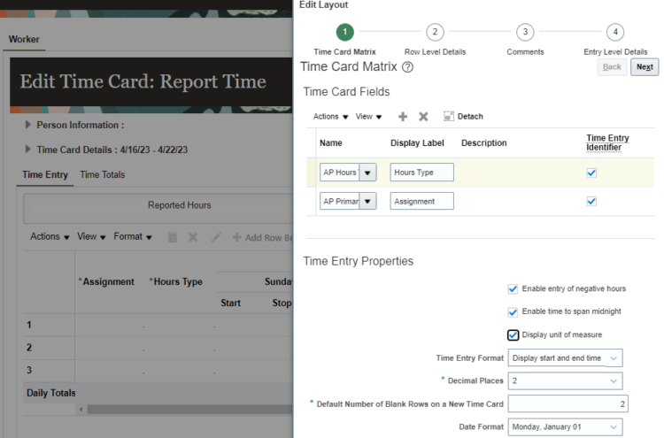 Edit Timecard Layout