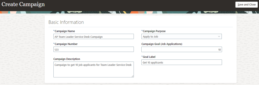 Create Campaign in oracle recruiting cloud.