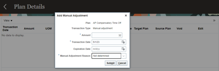 Manual Adjustment of compensatory absence plan