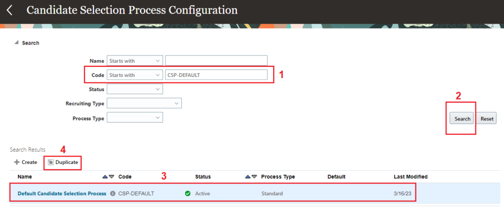 Candidate Selection Process Configuration