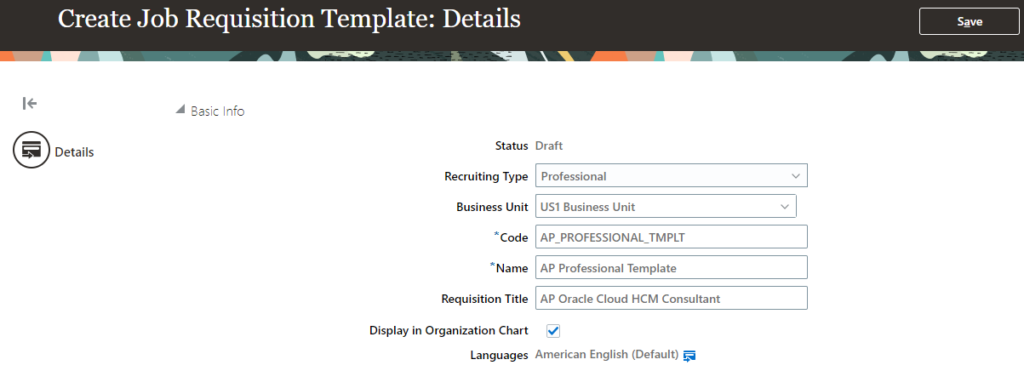 Configure Job Requisition Template in ORC