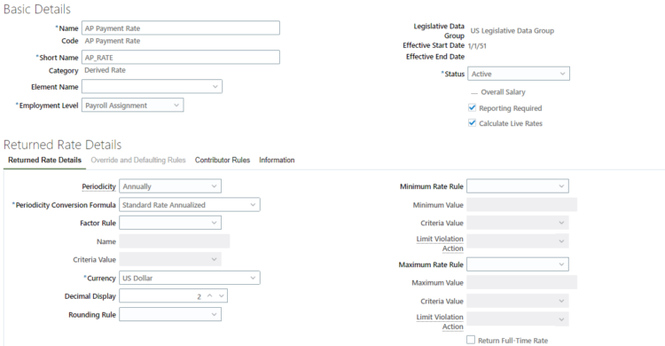 Configure Rate Definition in oracle absence management