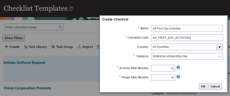 Configure Checklist Template