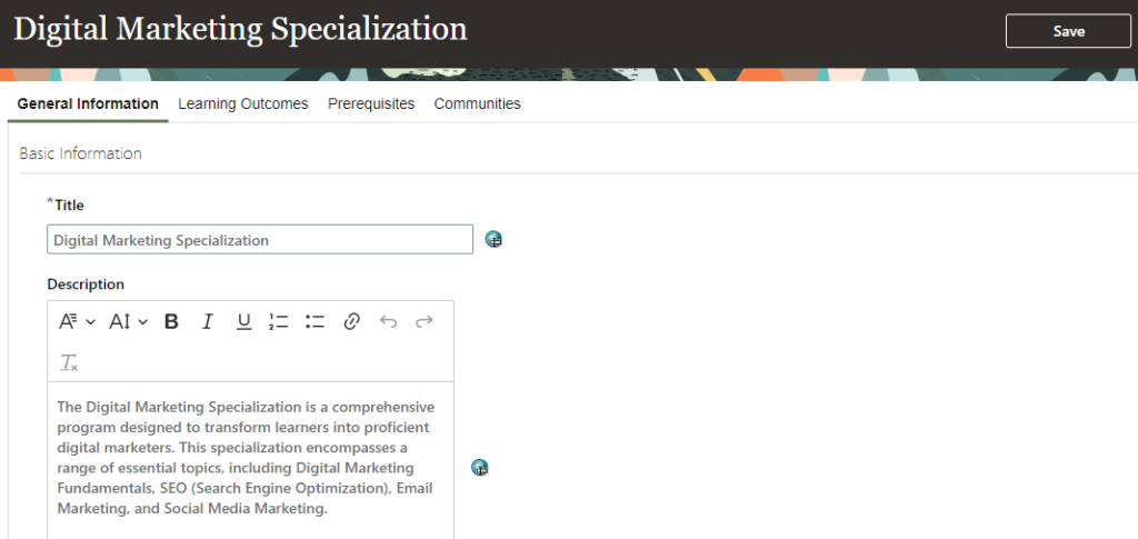 Digital Marketing Specialization Configuration