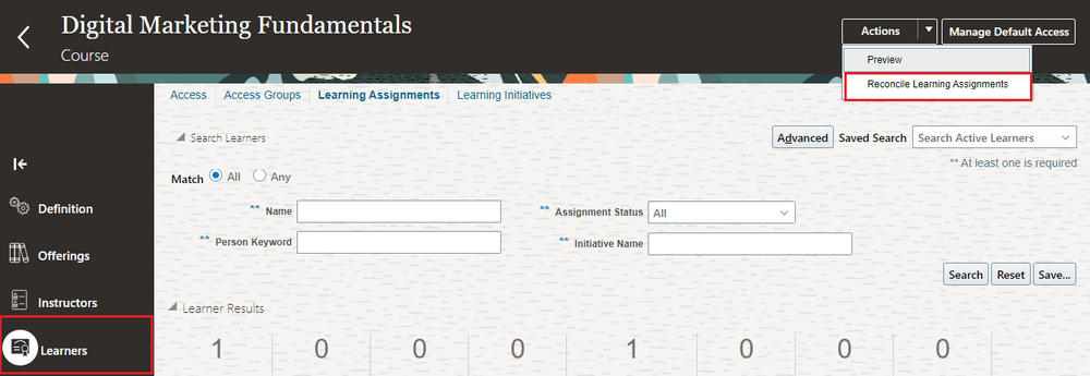 reconcile learning assignment status