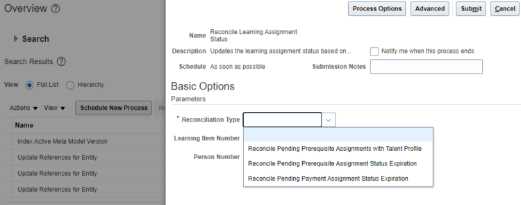 reconcile learning assignment status